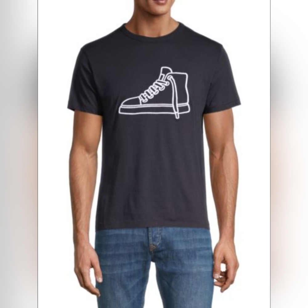 French Connection NWT Mens XL Graphic Tee Sneaker Gym Shoe Navy Blue T-Shirt